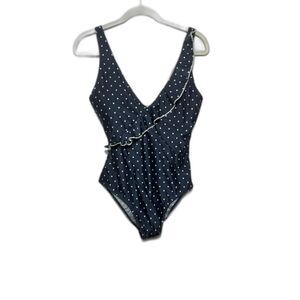 Summersalt Swimsuit Women's Size 10 Navy White polkadot modest ruffle one piece